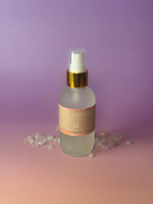 The Lovers Room + Aura Spray | Rose, Vanilla, Vetiver | Amethyst + Rose Quartz Crystal Infused | 4oz Clean Fragrance Spray