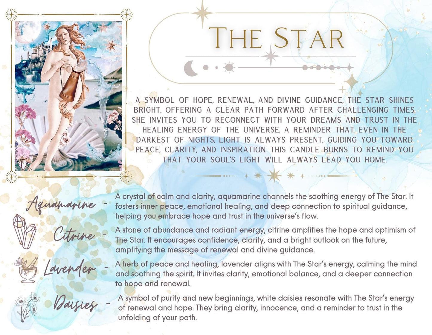 The Star Tarot Candle – Coconut Soy Wax, Crackling Wooden Wick, Aquatic Amber Basil Scent | Positive meaning of the Major Arcana