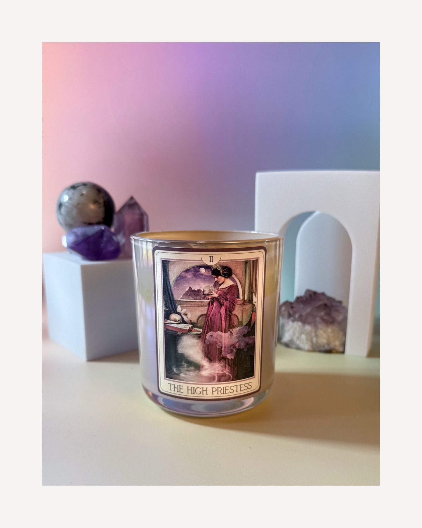 The High Priestess Tarot Candle – Eucalyptus, Rosemary and Amber – Crystal Infused Candle for Intuition, Wisdom and Calm – Hand-Poured Gift