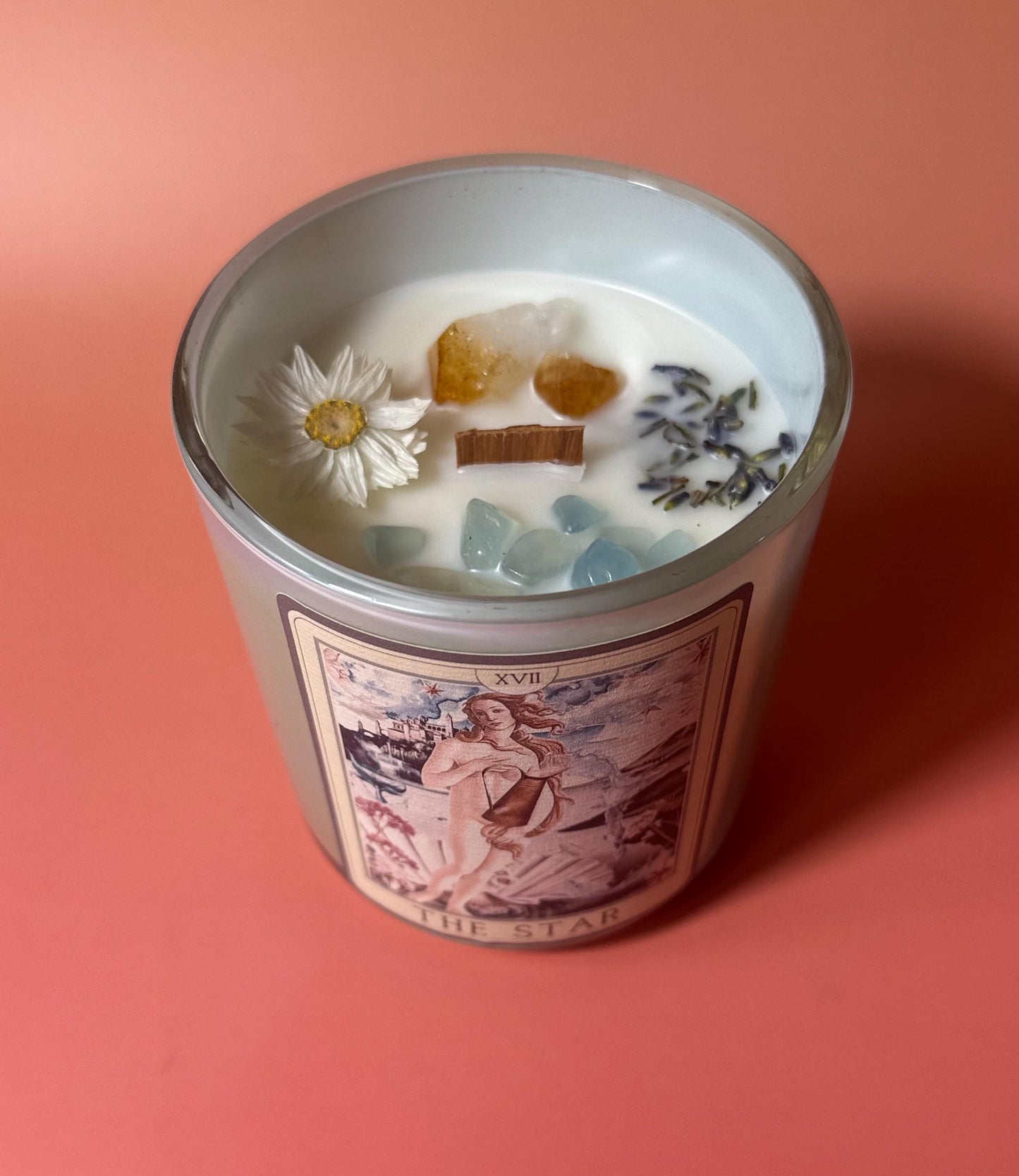 The Star Tarot Candle – Coconut Soy Wax, Crackling Wooden Wick, Aquatic Amber Basil Scent | Positive meaning of the Major Arcana