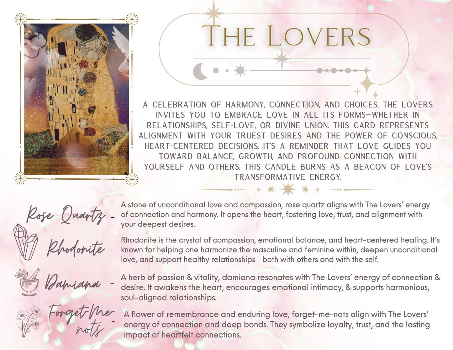 The Lovers Tarot Candle – Rose Petals, Vanilla and Vetiver – Crystal Infused Candle for Love, Harmony and Balance – Luxury Hand-Poured Gift