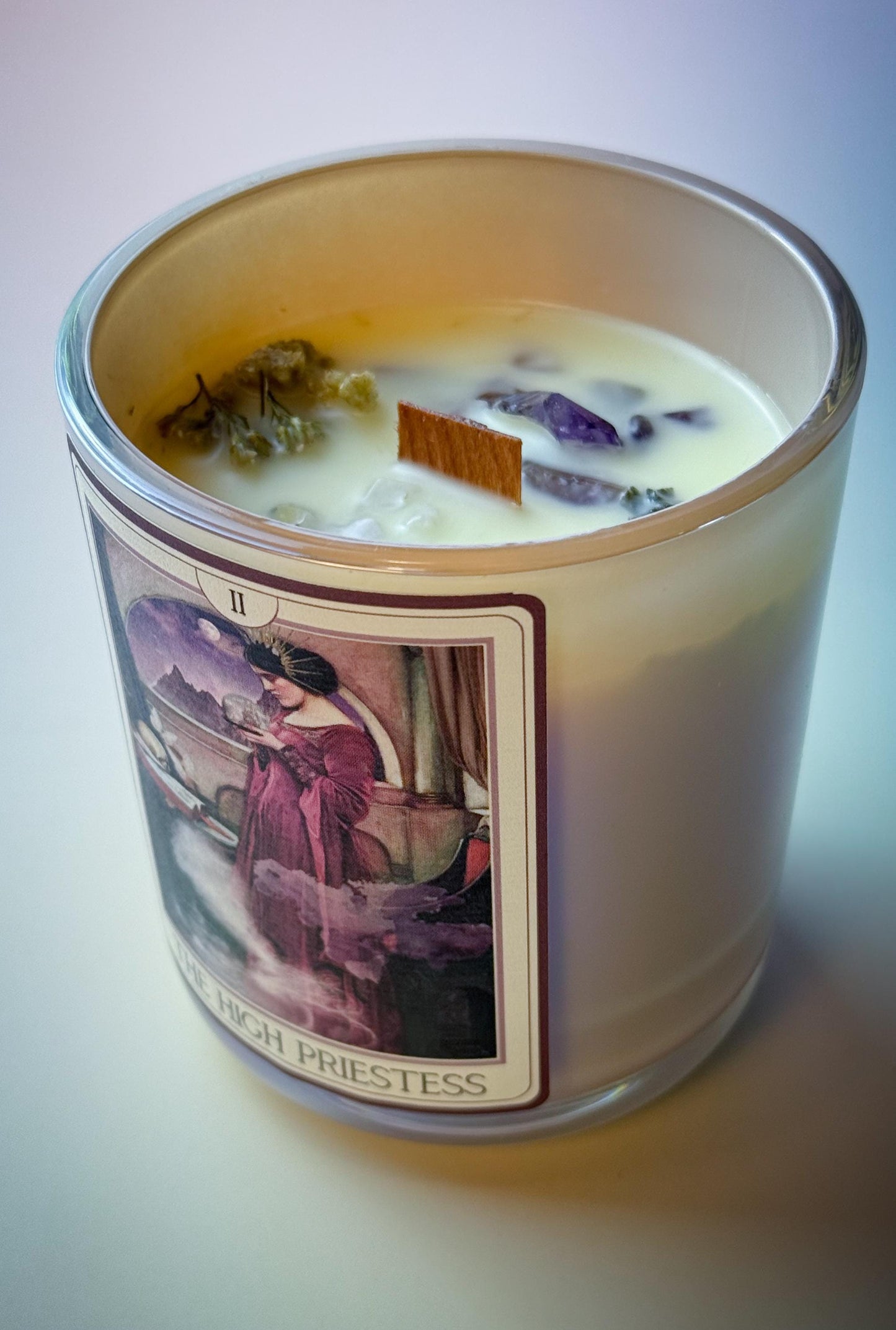 The High Priestess Tarot Candle – Eucalyptus, Rosemary and Amber – Crystal Infused Candle for Intuition, Wisdom and Calm – Hand-Poured Gift