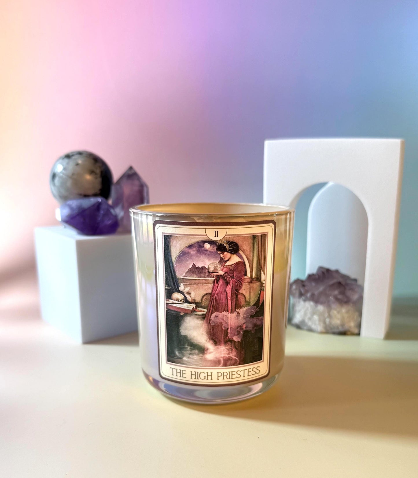 The High Priestess Tarot Candle – Eucalyptus, Rosemary and Amber – Crystal Infused Candle for Intuition, Wisdom and Calm – Hand-Poured Gift