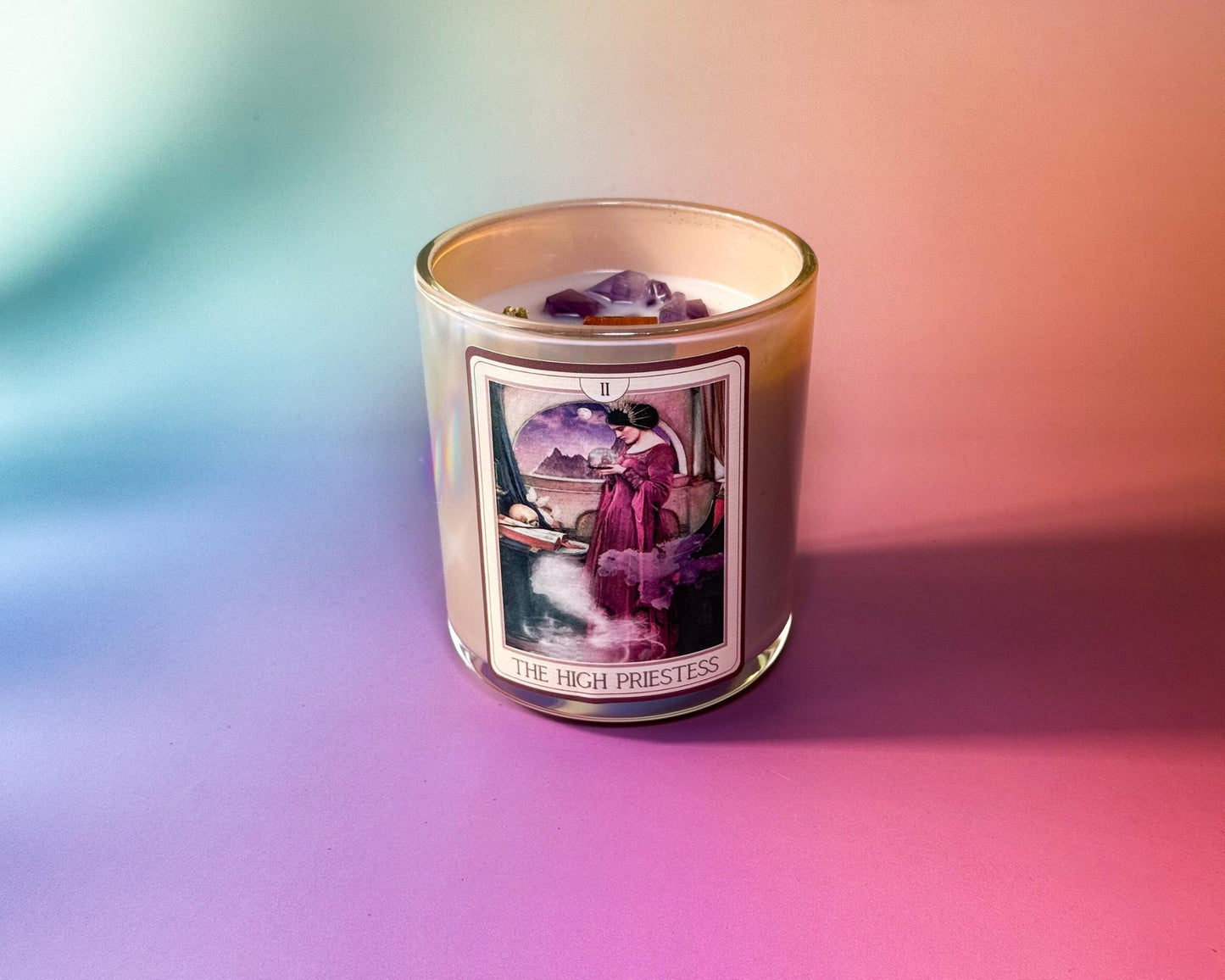 The High Priestess Tarot Candle – Eucalyptus, Rosemary and Amber – Crystal Infused Candle for Intuition, Wisdom and Calm – Hand-Poured Gift